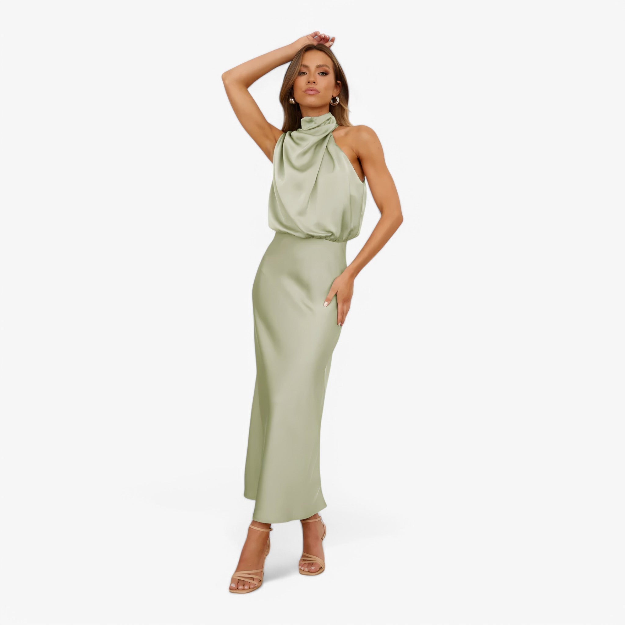 Abito da Donna in Raso Elegante - Vari Colori e Taglie Disponibili - Verde Chiaro - abito abito raso donna dresses grazioso raso - Concept Palermo