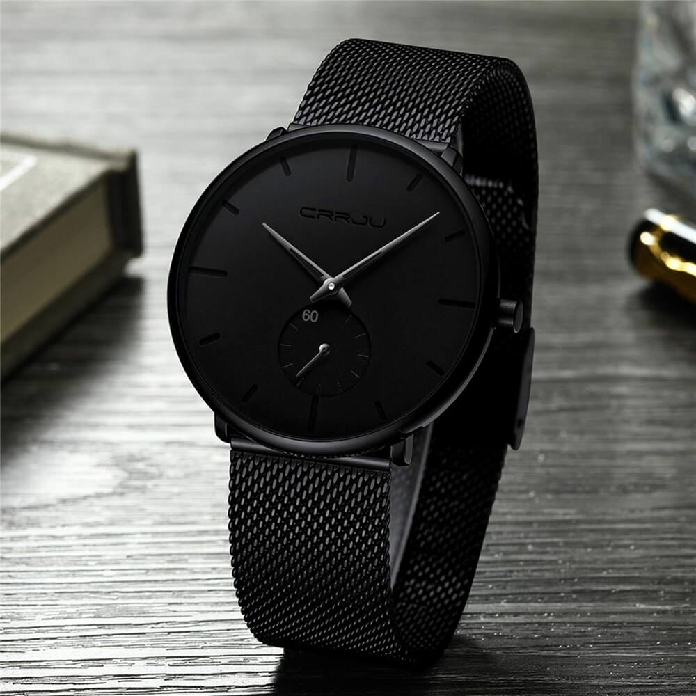 Orologio Uomo Quarzo Lusso Elegante Cinturino Pelle Nero Cassa Acciaio - Nero Nero - all Horloges new_for_google_may orologio orologio quarzo quarzo Stationery uomo watches - Concept Palermo