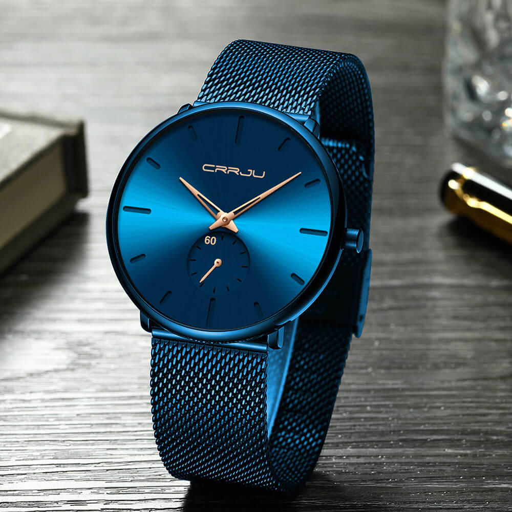Orologio Uomo Quarzo Lusso Elegante Cinturino Pelle Nero Cassa Acciaio - Rosa blu - all Horloges new_for_google_may orologio orologio quarzo quarzo Stationery uomo watches - Concept Palermo