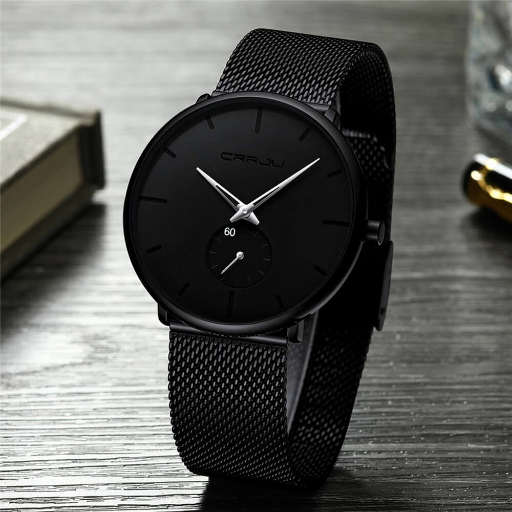 Orologio Uomo Quarzo Lusso Elegante Cinturino Pelle Nero Cassa Acciaio - Nero Argento - all Horloges new_for_google_may orologio orologio quarzo quarzo Stationery uomo watches - Concept Palermo