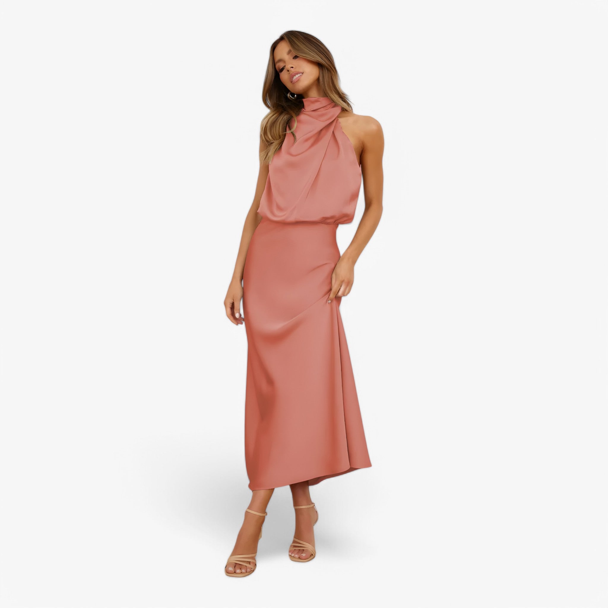 Abito da Donna in Raso Elegante - Vari Colori e Taglie Disponibili - Rosa - abito abito raso donna dresses grazioso raso - Concept Palermo