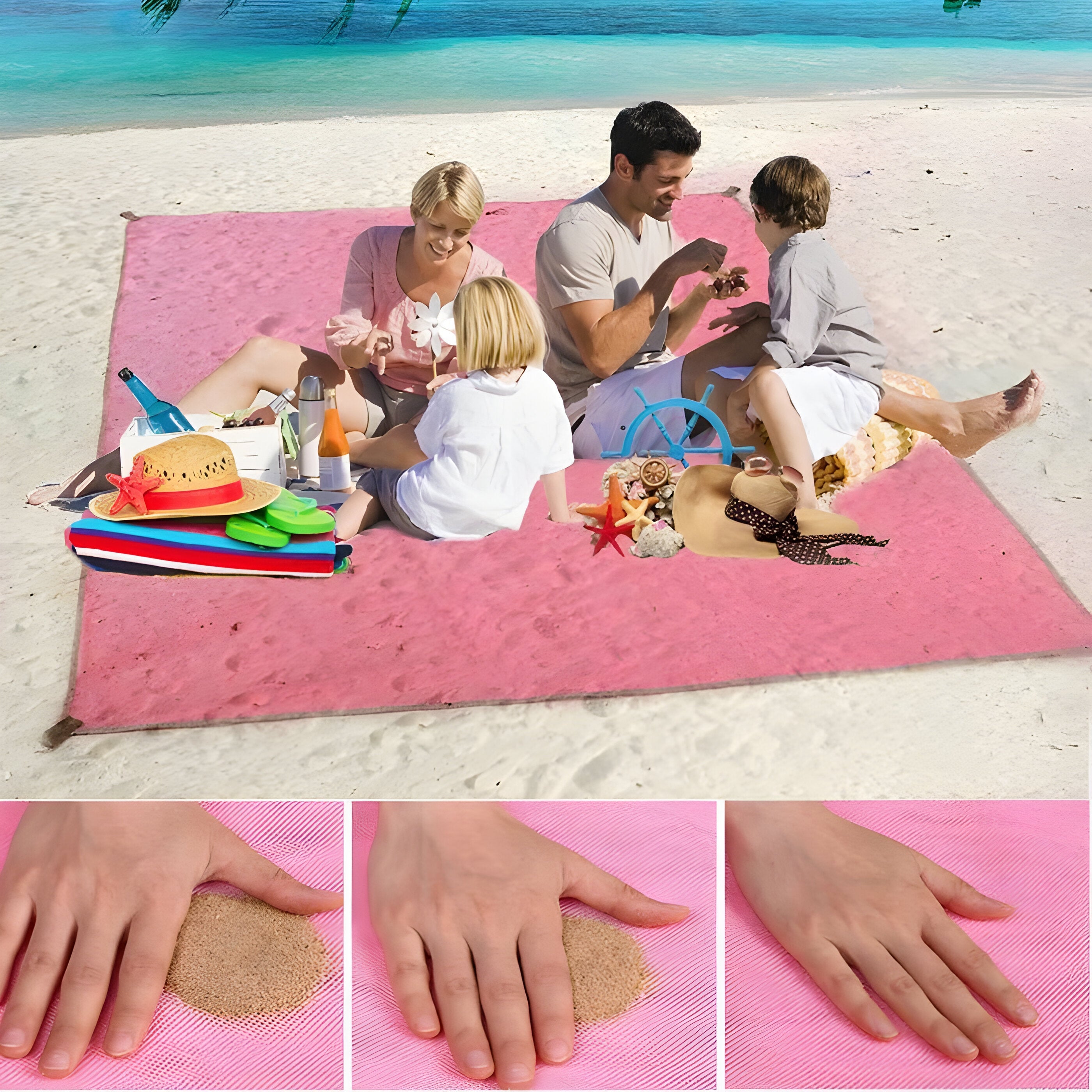 Tappetino da spiaggia BeaMat anti-sabbia, portatile e compatto, per mare e picnic - Rosa 200x200CM - anti beamat beamat - tappetino da spiaggia anti-sabbia - € mat outdoor mat sabbia Sand-free mat spiaggia Summer mat tappetino - Concept Palermo