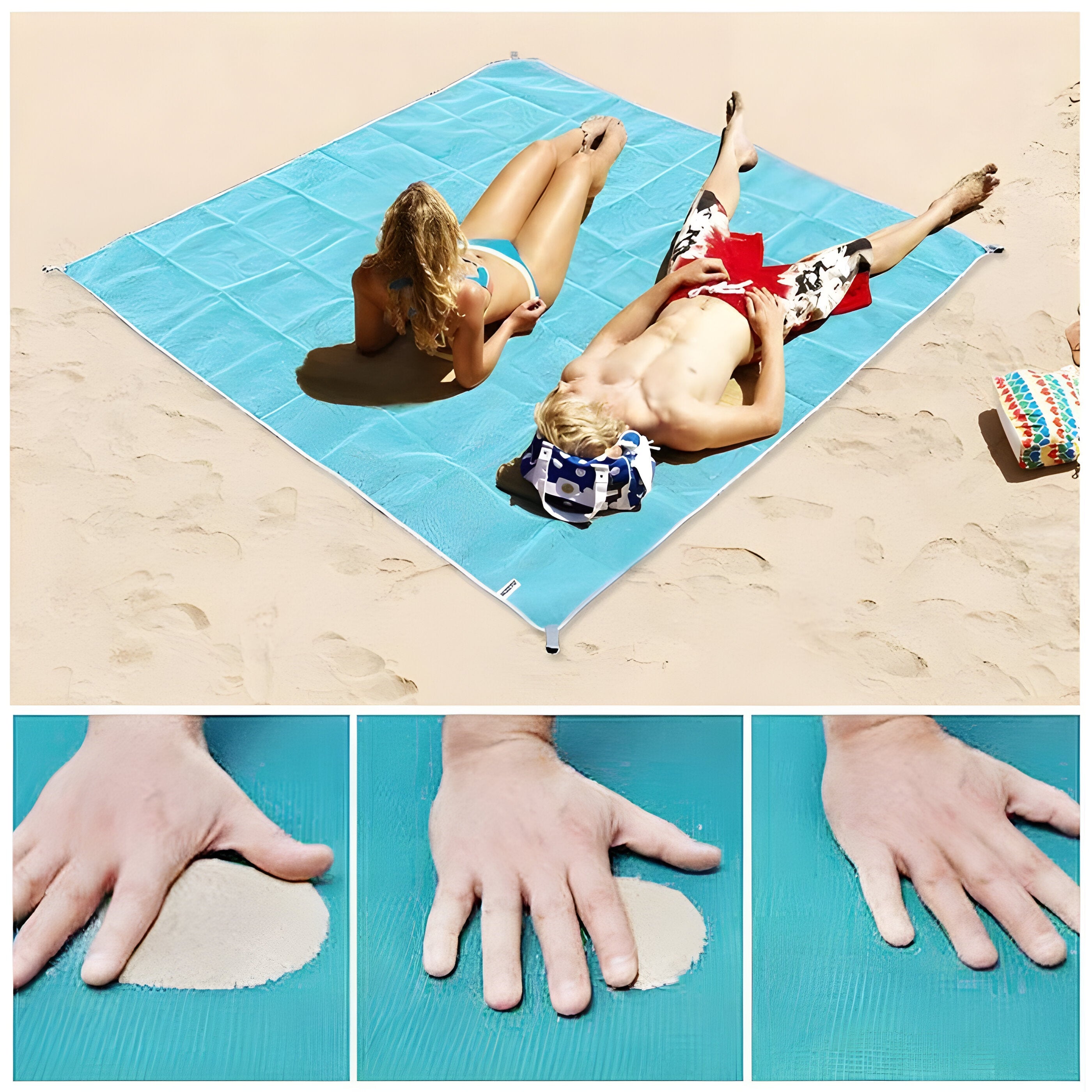 Tappetino da spiaggia BeaMat anti-sabbia, portatile e compatto, per mare e picnic - Blu 200x200CM - anti beamat beamat - tappetino da spiaggia anti-sabbia - € mat outdoor mat sabbia Sand-free mat spiaggia Summer mat tappetino - Concept Palermo