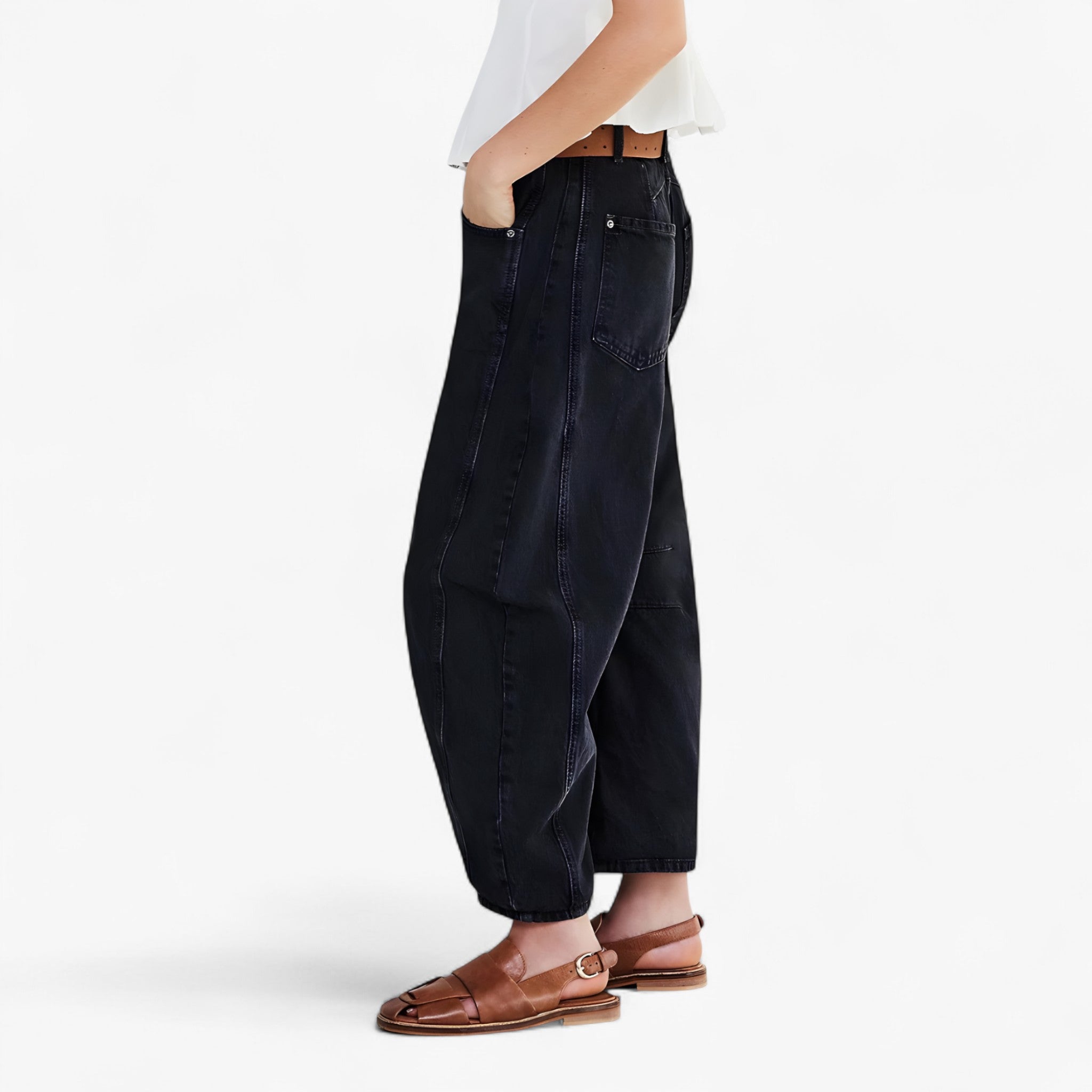 Jeans a Gamba Larga da Donna in Denim Blu Vita Alta - - gamba Jean jeans jeans gamba larga pants - Concept Palermo