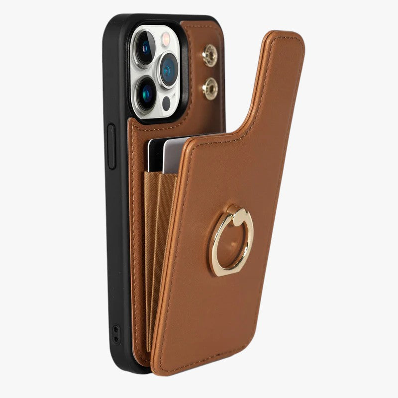 Custodia telefono in ecopelle nera, con scomparto carte brevettato - Marrone - accessoires brevettato carte custodia custodia telefono Dames Mode ecopelle gadgets nera new_for_google scomparto Telefoon - Concept Palermo