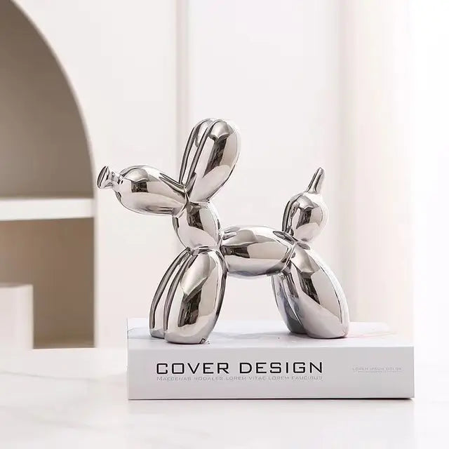 Scultura Cane Pallone PuffyPooch - Decorazione Moderna in Resina Lucida - Argento - cane home home & garden pallone puffypooch scultura - Concept Palermo