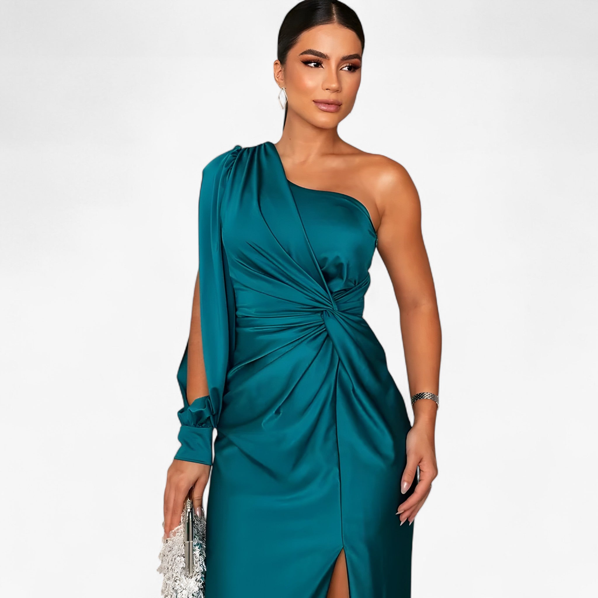 Vestito Midi da Donna in Raso Elegante, Abito da Cerimonia o Serale