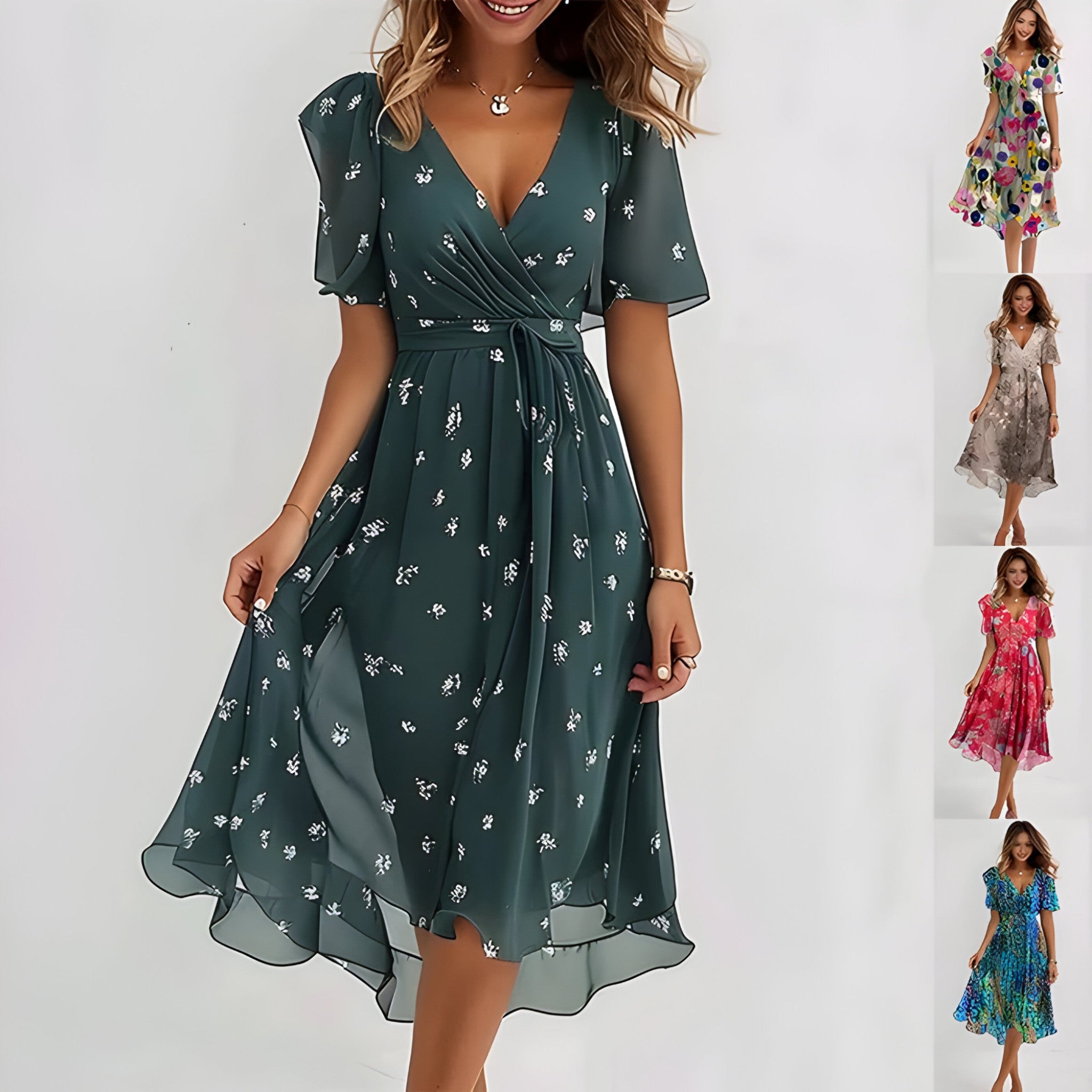 Abito Midi Floreale Neutro in Ecopelle da Donna - Elegante, Versatile - - abito abito midi donna DRESS Dresses female dress floral dresses floreale midi neutra pelle - Concept Palermo