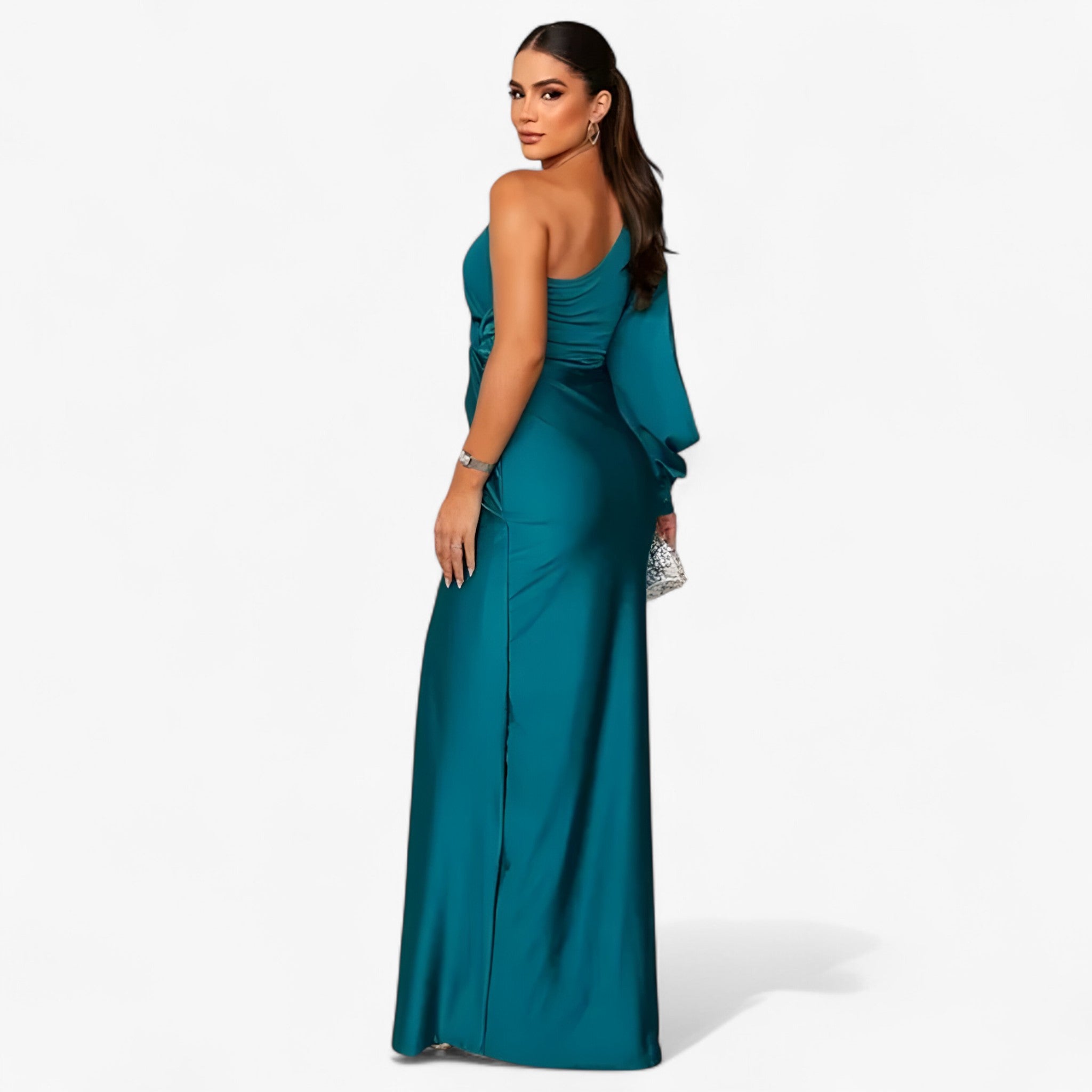 Elegant midi-kjole til kvinder i satin, fest- eller aftenkjole