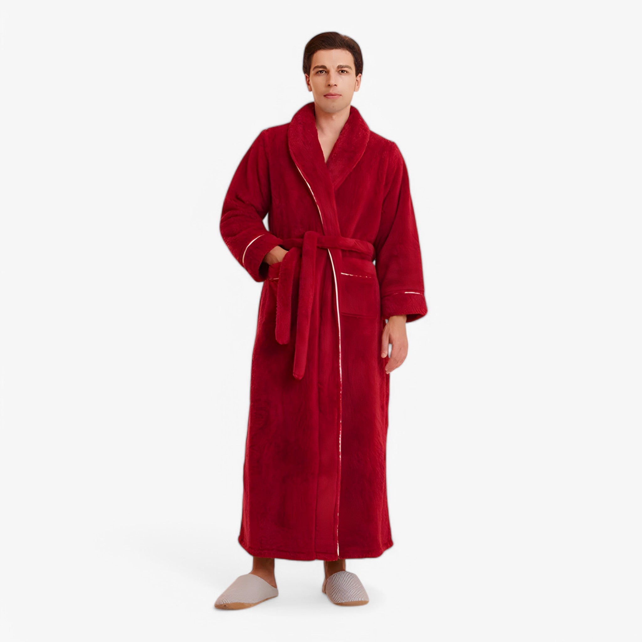 Accappatoio Uomo/Donna in Spugna di Cotone Morbido con Cappuccio, Taglie S-XL - Uomo carminio - accappatoio Home Decor robes - Concept Palermo