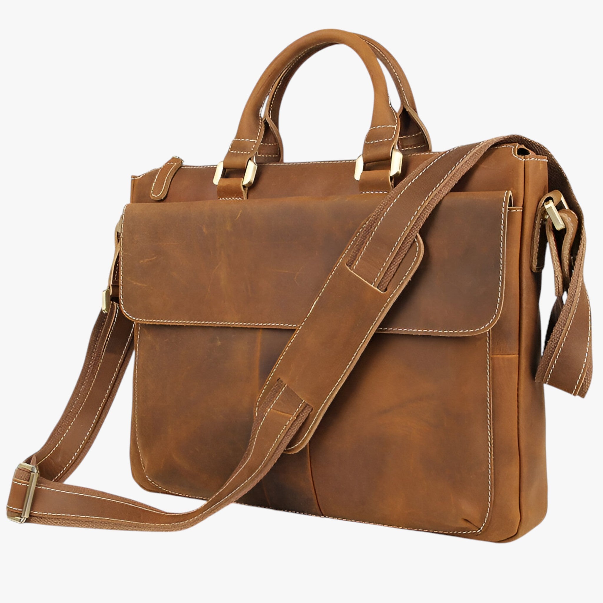 Borsa Laptop 15.6" in Vera Pelle Marrone, Tracolla Regolabile Unisex per Lavoro e Viaggio - - accessoires bags borsa borsa laptop laptop pelle tassen tracolla - Concept Palermo