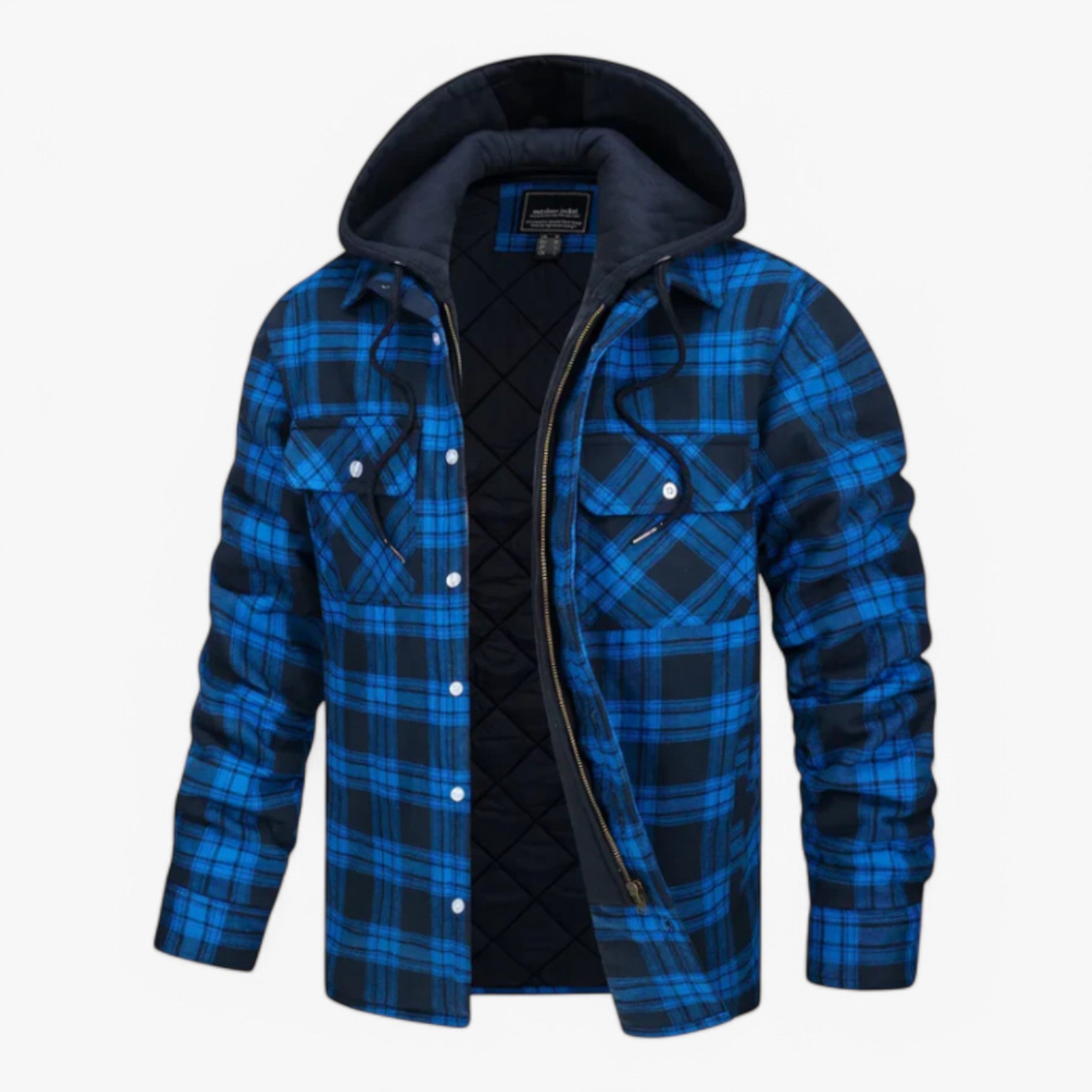 Flanella a Righe con Cappuccio Uomo - Blu marino - cappuccio flanella flanella righe men's coats & jackets righe uomo - Concept Palermo