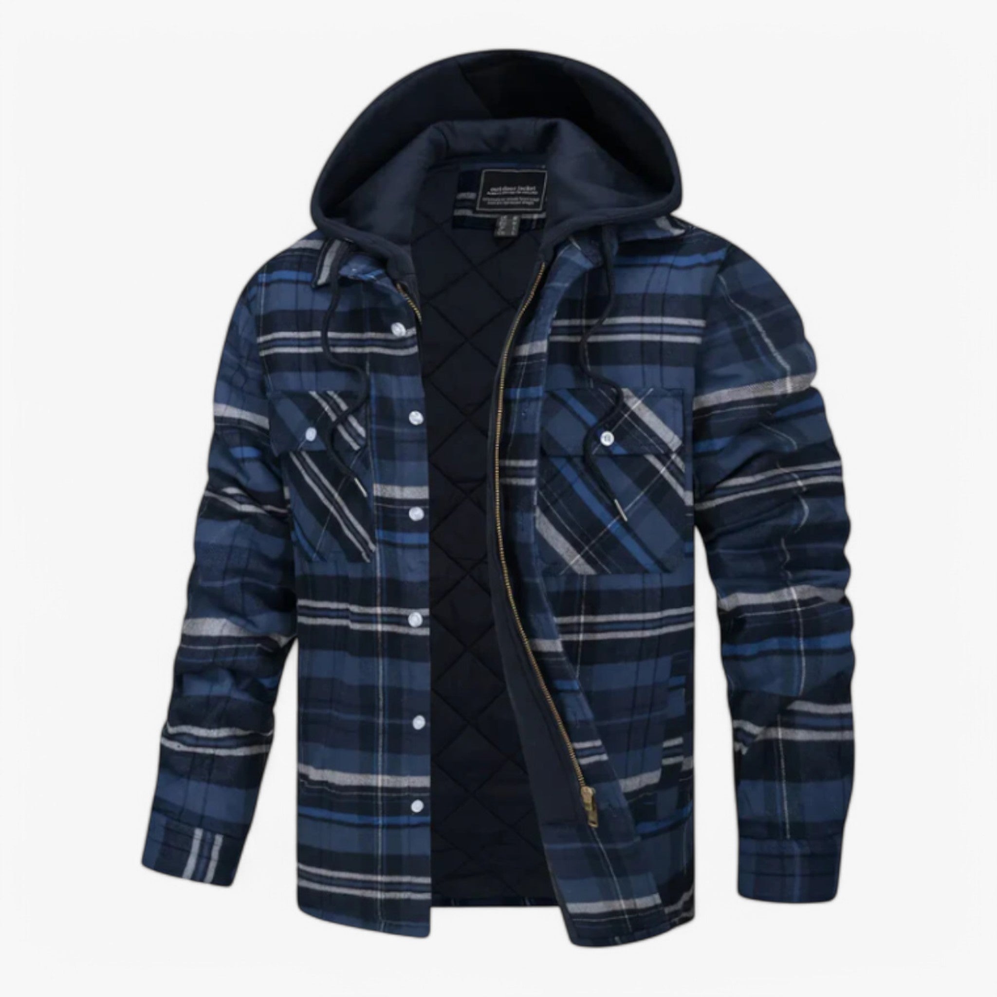 Flanella a Righe con Cappuccio Uomo - Blu scuro - cappuccio flanella flanella righe men's coats & jackets righe uomo - Concept Palermo