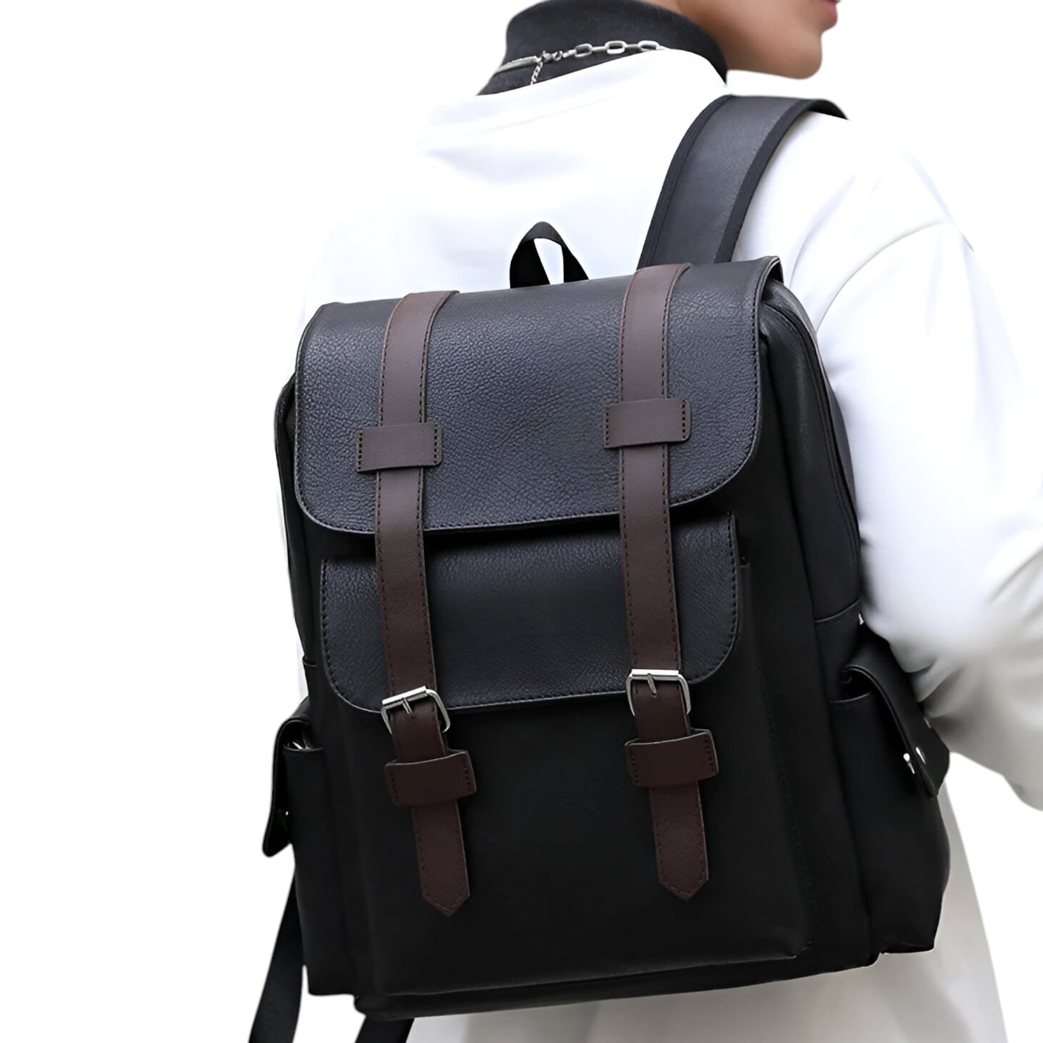 Zaino Uomo in Vera Pelle Nero Elegante per Lavoro o Viaggio - - accessoires bags pelle tassen uomo zaino zaino pelle - Concept Palermo