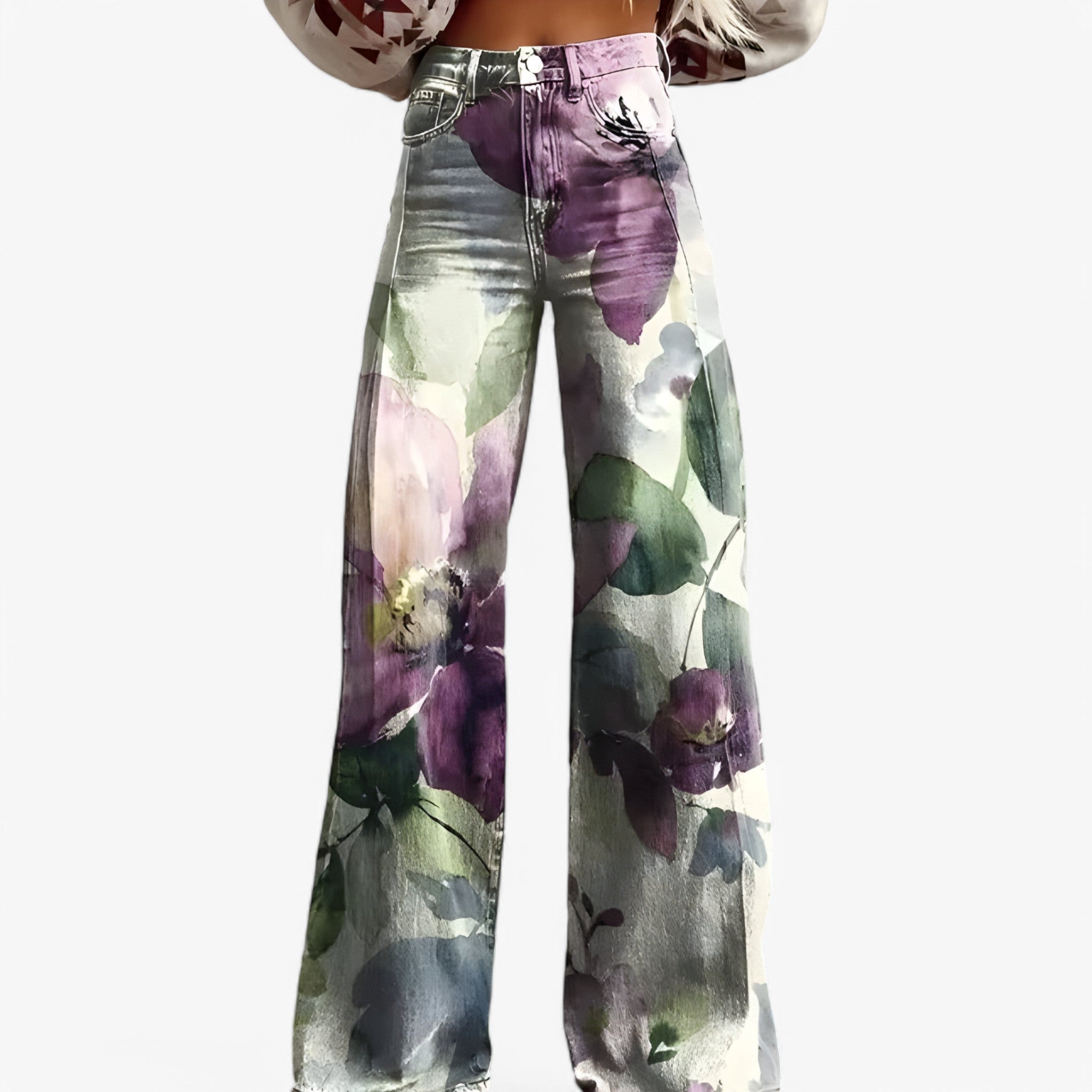 Pantaloni a gamba larga - Casual e alla moda Uomo - Fiori viola - alla casual gamba larga moda pantaloni pantaloni gamba pants - Concept Palermo