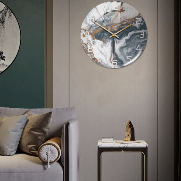Orologio da Parete Silenzioso Ø30cm, Effetto Marmo Bianco Lusso Moderno per Soggiorno/Ufficio - - clocks marmo orologio orologio marmo tempo wall clocks - Concept Palermo