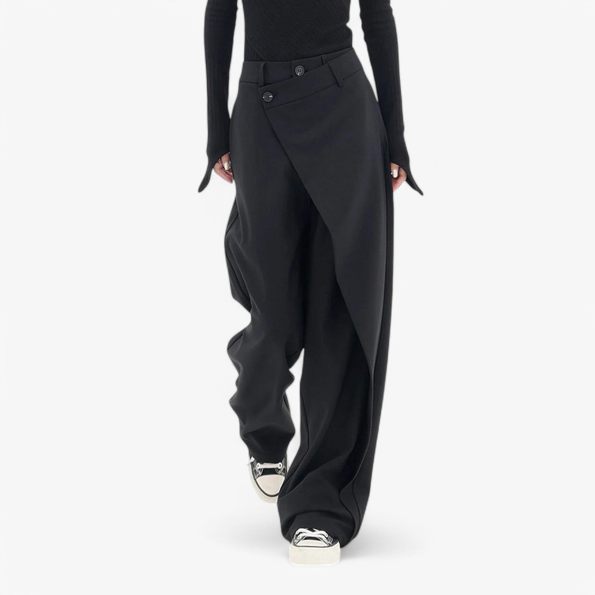 Pantaloni Baggy Moderni Unisex in Cotone Nero con Vita Alta - - baggy moderni pantaloni pantaloni baggy pants - Concept Palermo