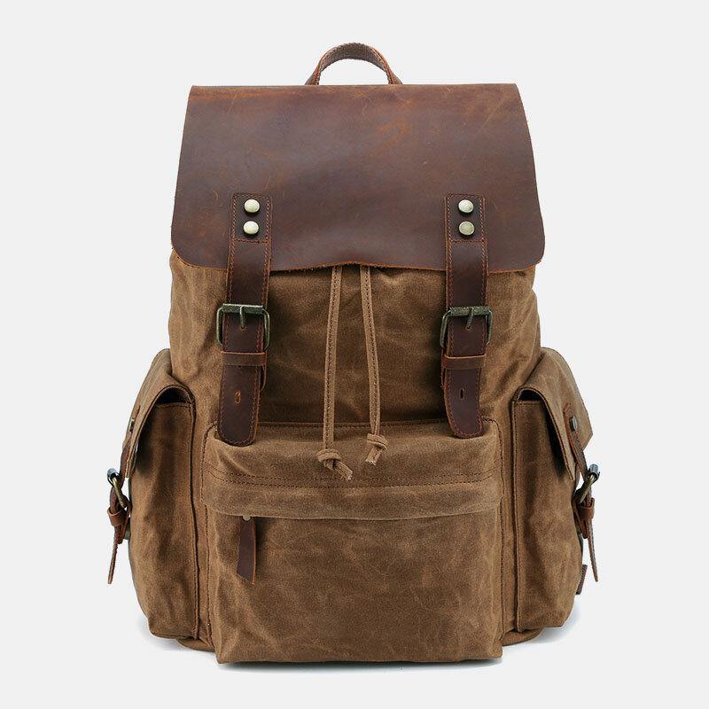 Zaino per laptop RetroRider in tela e pelle - Khaki - Backpacks bags laptop pelle retrorider tela zaino zaino laptop - Concept Palermo