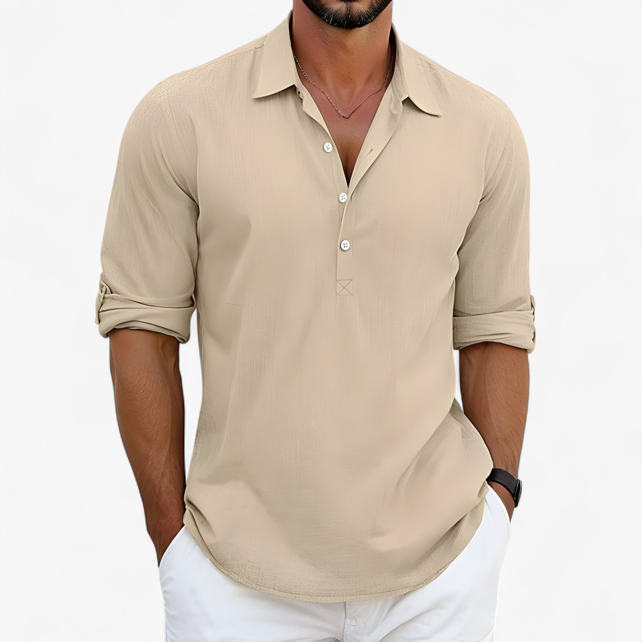 Camicia estiva Pelle Uomo - Cachi - camicia camicia estiva estiva men's summer outfit men's top clothes pelle Shirts und Polos Summer uomo - Concept Palermo