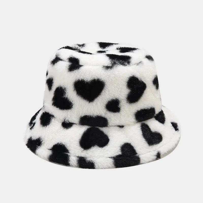 BEATRIX - Dames winter hart print imitatie bont vissershoed - - beatrix bont dames hart imitatie print seizoen vissershoed winter women's hat - Concept Palermo