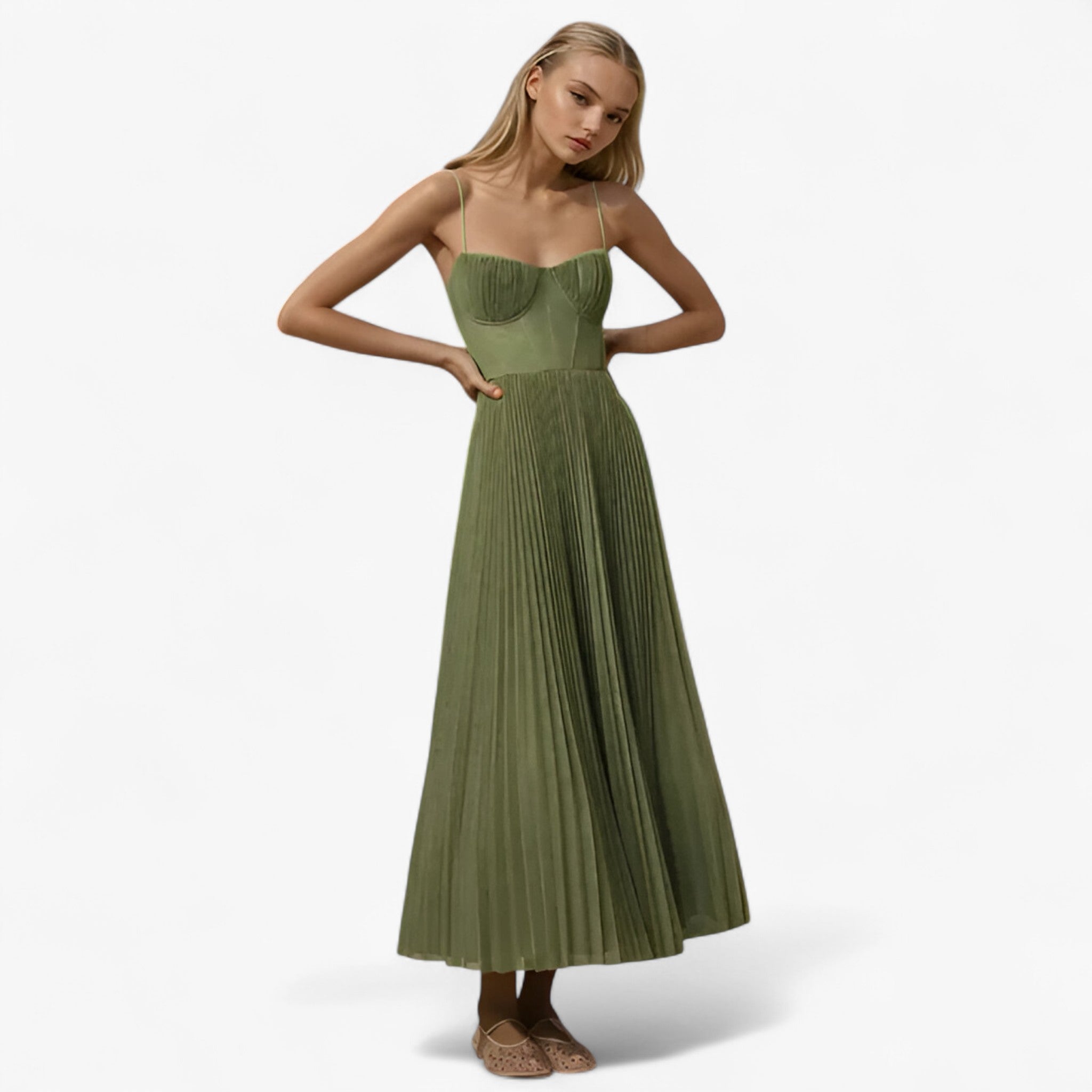 Vestido maxi plisado para mujer