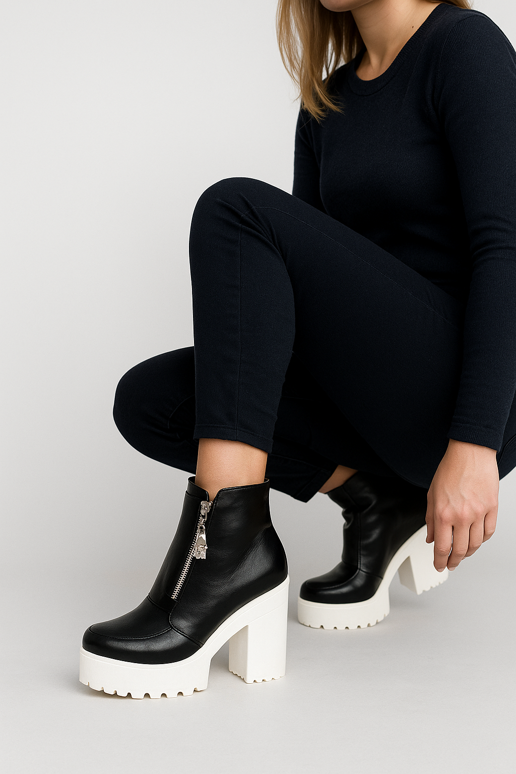 Stivaletti platform con suola carrarmato e zip frontale Pelle - - BOOTS Boots & Shoes carrarmato frontale pelle platform shoes stivaletti stivaletti platform suola - Concept Palermo