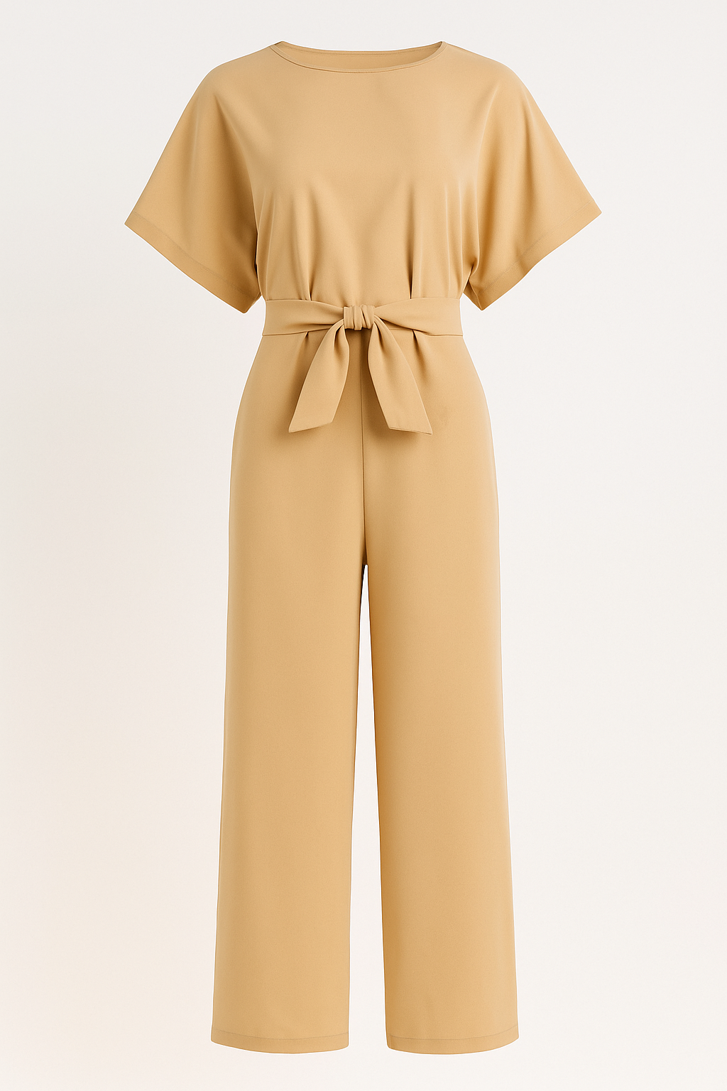 Tuta con Cintura a Fiocco e Maniche Corte - Beige - 12/28/2024 cintura corte fiocco jumpsuit maniche one-pieces Summer/Jumpsuit tuta tuta cintura - Concept Palermo