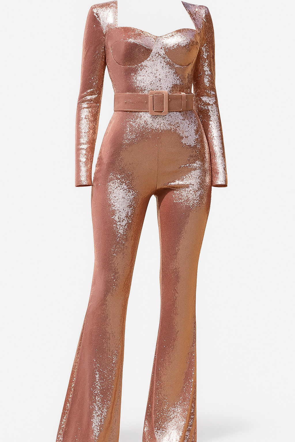 Tuta Luminosa con Paillettes e Maniche Lunghe - Oro rosa - 12/28/2024 jumpsuit luminosa lunghe maniche one-pieces paillettes Summer/Jumpsuit tuta tuta luminosa - Concept Palermo