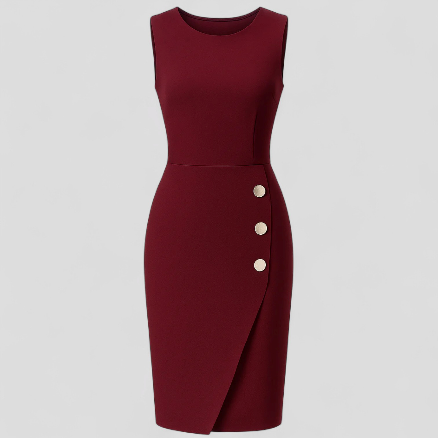 Abito Senza Maniche con Bottoni Decorativi Asimmetrici Donna - Rosso - +5 abito abito maniche asimmetrici bottoni decorativi donna dresses GOOD maniche OLD Summer/Dresses - Concept Palermo