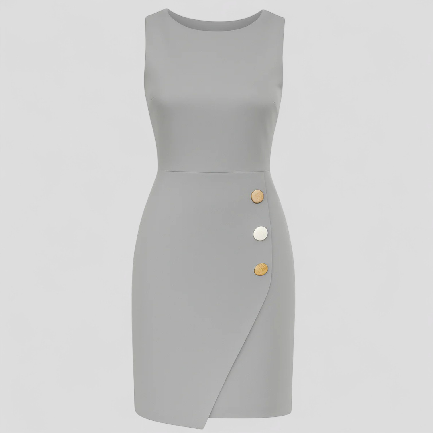 Abito Senza Maniche con Bottoni Decorativi Asimmetrici Donna - Grigio - +5 abito abito maniche asimmetrici bottoni decorativi donna dresses GOOD maniche OLD Summer/Dresses - Concept Palermo
