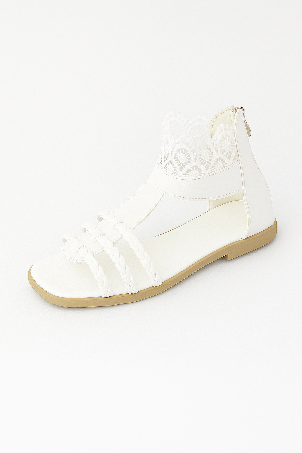 Sandali Boho con Intreccio e Dettagli in Pizzo alla Caviglia - Bianco - alla anti-slip sandals boho breathable sandals casual sandals caviglia comfy sandals dettagli easy wear sandals elegant sandals fashion sandals flat sandals intreccio pizzo sandali sandali boho - Concept Palermo