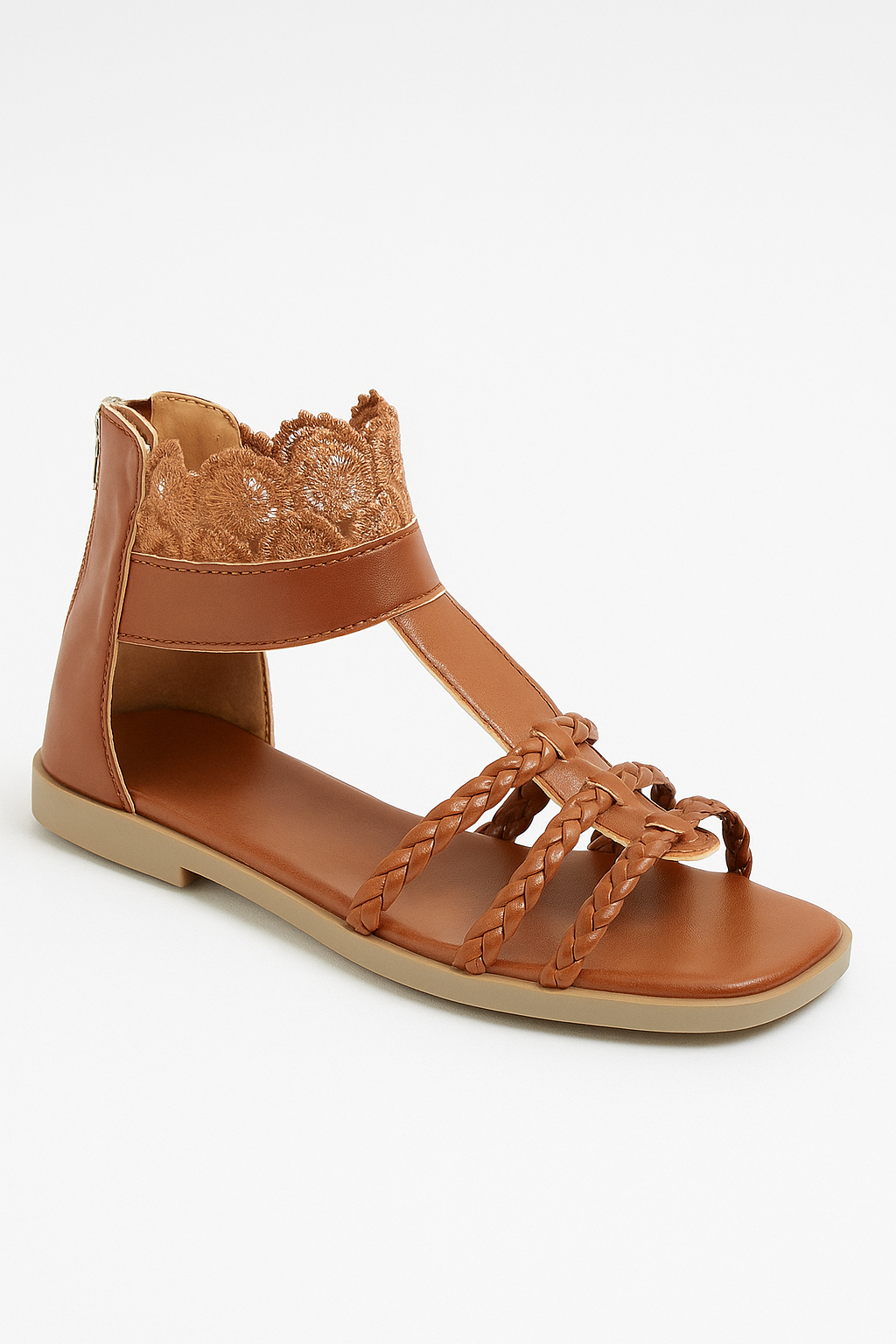 Sandali Boho con Intreccio e Dettagli in Pizzo alla Caviglia - Marrone - alla anti-slip sandals boho breathable sandals casual sandals caviglia comfy sandals dettagli easy wear sandals elegant sandals fashion sandals flat sandals intreccio pizzo sandali sandali boho - Concept Palermo