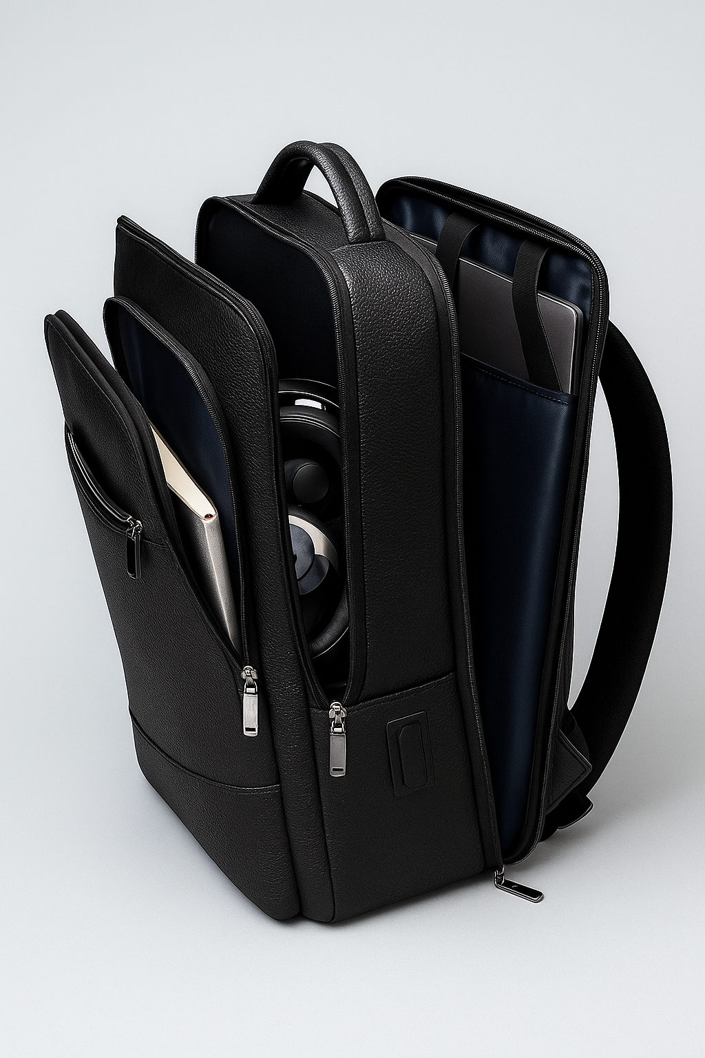 Zaino in pelle con USB Pelle - Nero-a