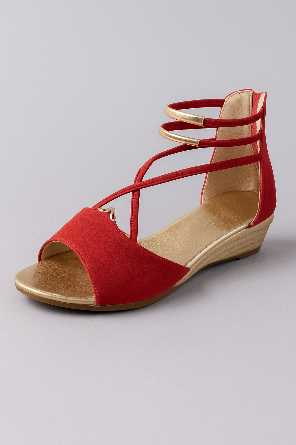 Sandali Donna con Tacco Basso, Cinturini Incrociati e Dettagli Dorati - Rosso - anti-slip sandals breathable sandals casual sandals cinturini cinturini incrociati e dettagli dorati eleganti - €25 dettagli donna dorati easy wear sandals elegant sandals fashion sandals flat sandals incrociati luna | sandali donna con tacco basso sandali sandali donna - Concept Palermo