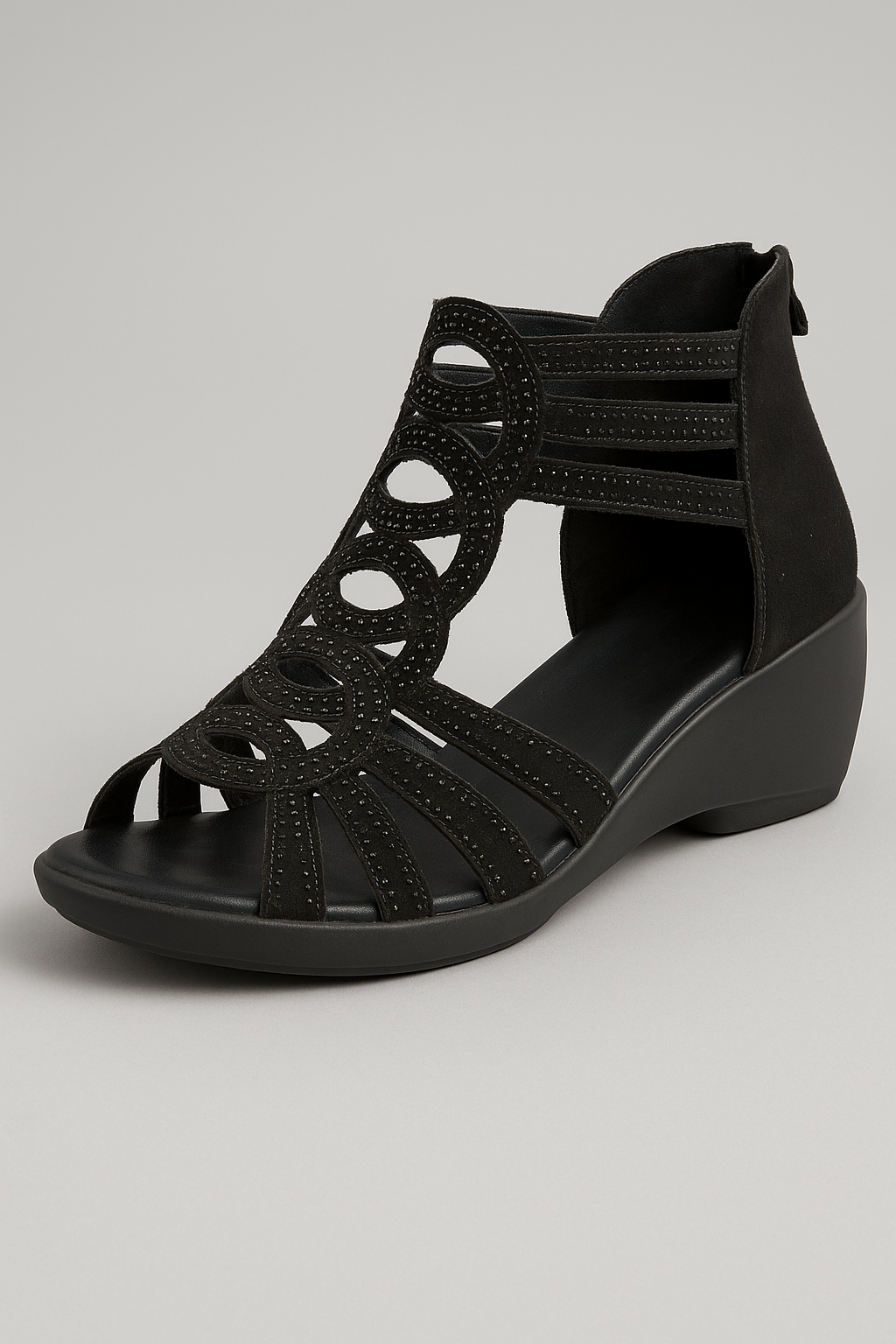 Sandali Estivi da Donna con Tacco Basso e Motivo Intagliato - nero - anti-slip sandals breathable sandals casual sandals donna easy wear sandals elegant sandals estivi fashion sandals flat sandals intagliato motivo sandali sandali estivi sandals tacco - Concept Palermo