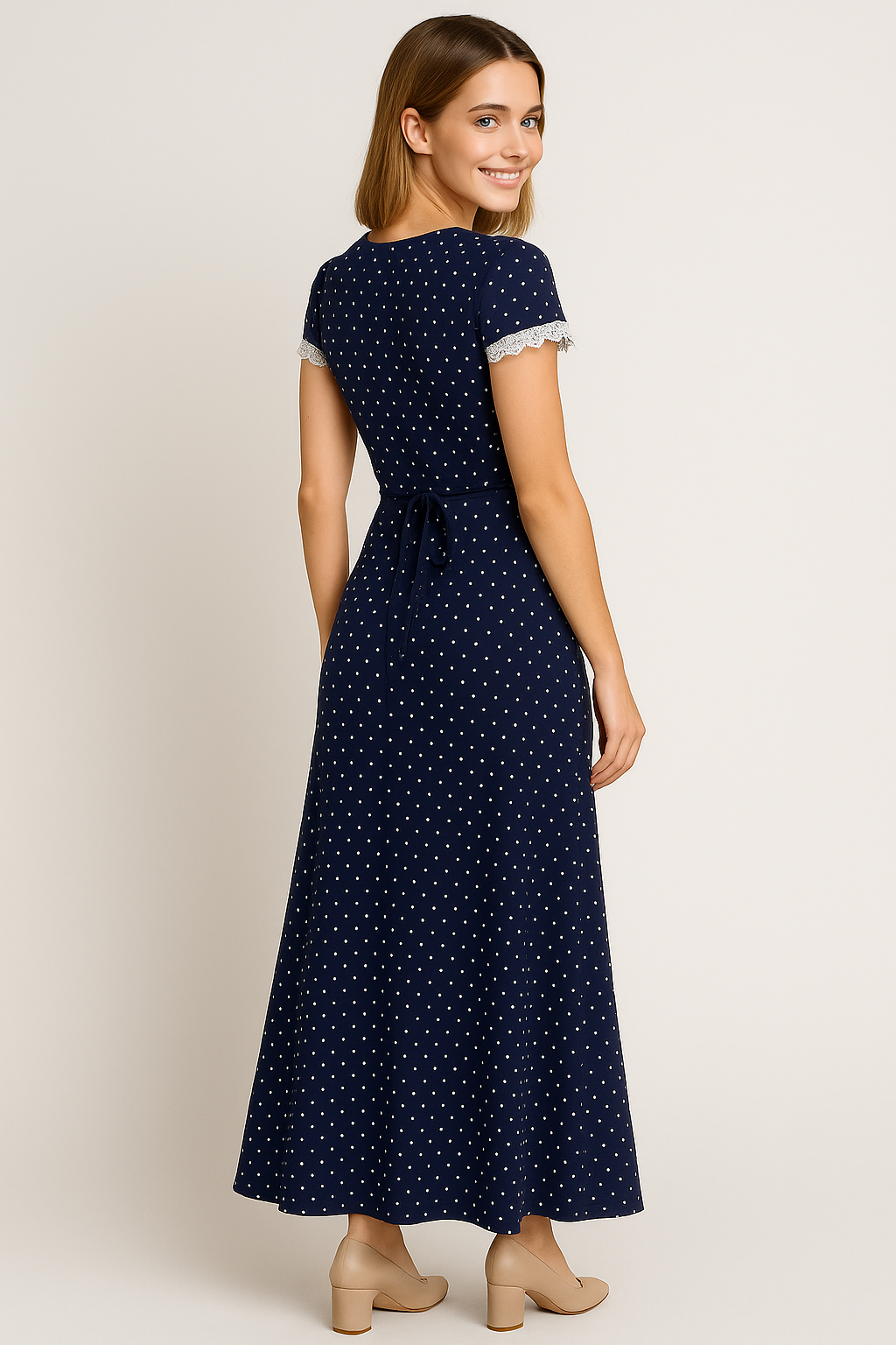 Vestito Midi a Pois con Merletto e Fiore Ricamato Donna - - 1688 online black blue cathryn-d cici select clothing coll:dresses coll:vacation coll:weekend_getaway cyy daily donna dresses ellie fiore hm selected in_six_month joey select joey select2 leisure maxi merletto midi non-stretch not_low_sales photo_model plain pois regular regular fit ricamato romantic/vintage short sleeve spring summer v-neck vacation vestito white women woven fabric - Concept Palermo