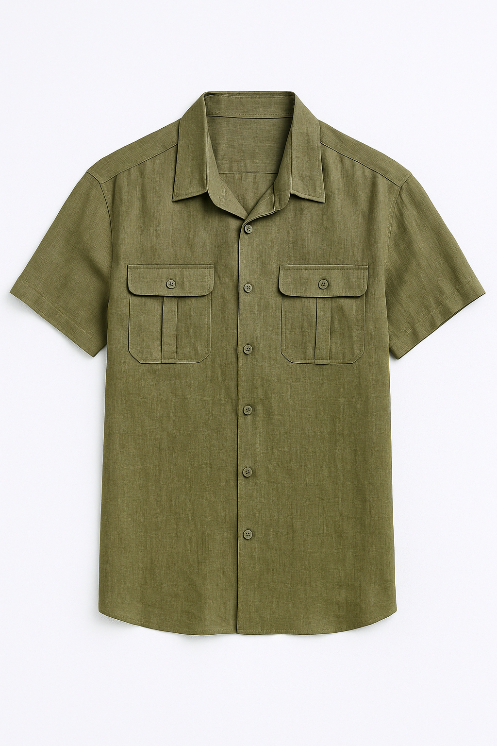 Camicia estiva da uomo in lino con maniche corte e tasche anteriori - Verde militare - anteriori camicia camicia estiva corte estiva lino maniche men's polo shirt men's top clothes shirts & polos Shirts und Polos - Concept Palermo