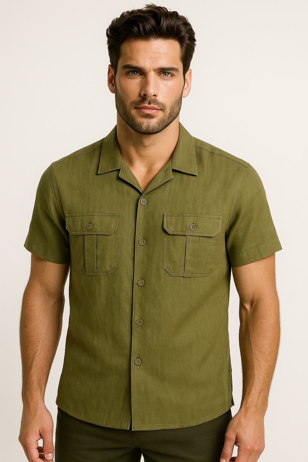 Camicia estiva da uomo in lino con maniche corte e tasche anteriori - - anteriori camicia camicia estiva corte estiva lino maniche men's polo shirt men's top clothes shirts & polos Shirts und Polos - Concept Palermo