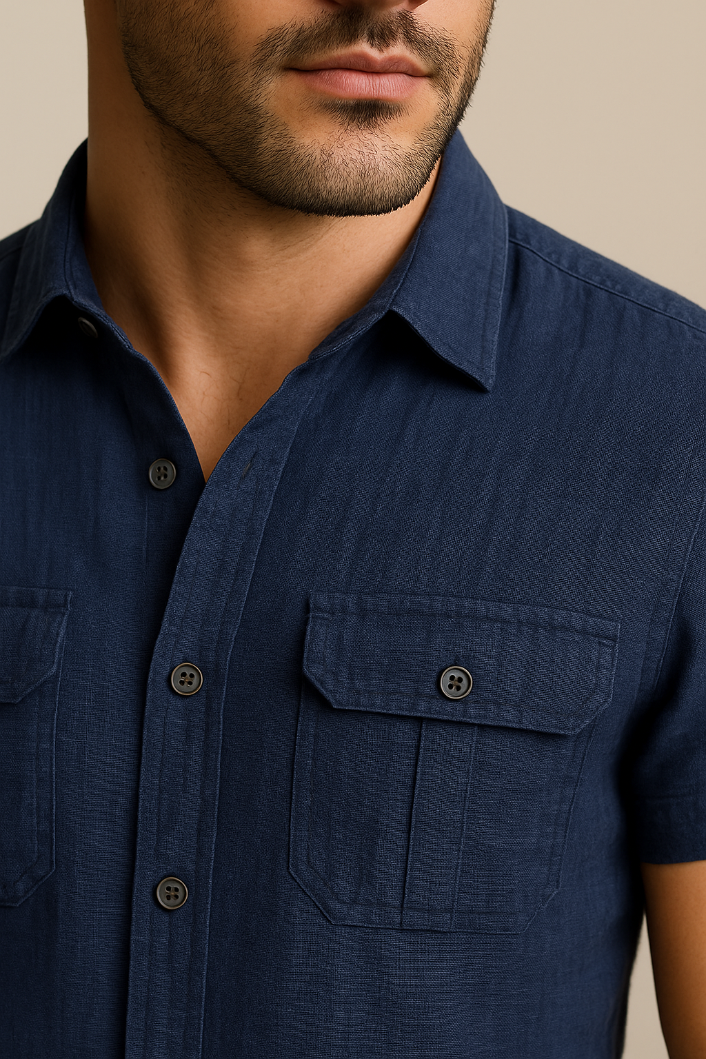 Camicia estiva da uomo in lino con maniche corte e tasche anteriori - - anteriori camicia camicia estiva corte estiva lino maniche men's polo shirt men's top clothes shirts & polos Shirts und Polos - Concept Palermo