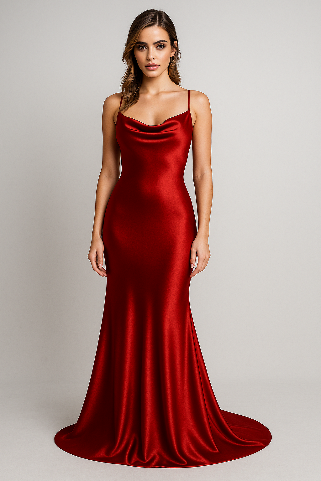 Abito lungo in raso con scollo a cascata e spalline a spaghetto Donna - - abito abito raso cascata casual donna Dresses raso scollo spaghetto Women - Concept Palermo