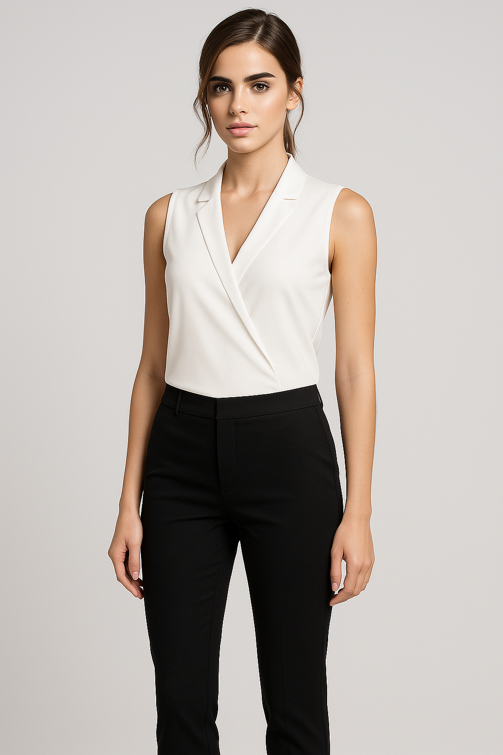 Blusa Donna Elegante Estiva Scollo V con Colletto, Senza Maniche, Casual Chic - - blusa blusa maniche colletto donna fashion Frauen Oberteil maniche scollo women's top clothes - Concept Palermo