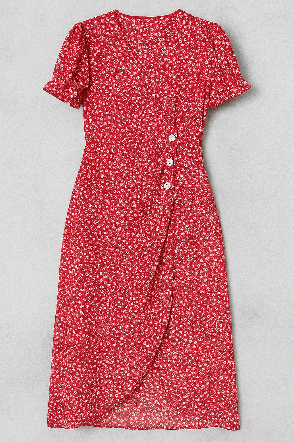 Vestito midi stampato con scollatura a V e bottoni laterali Donna - Rosso - bottoni donna dresses Frauen Kleider laterali midi scollatura stampato vestito - Concept Palermo