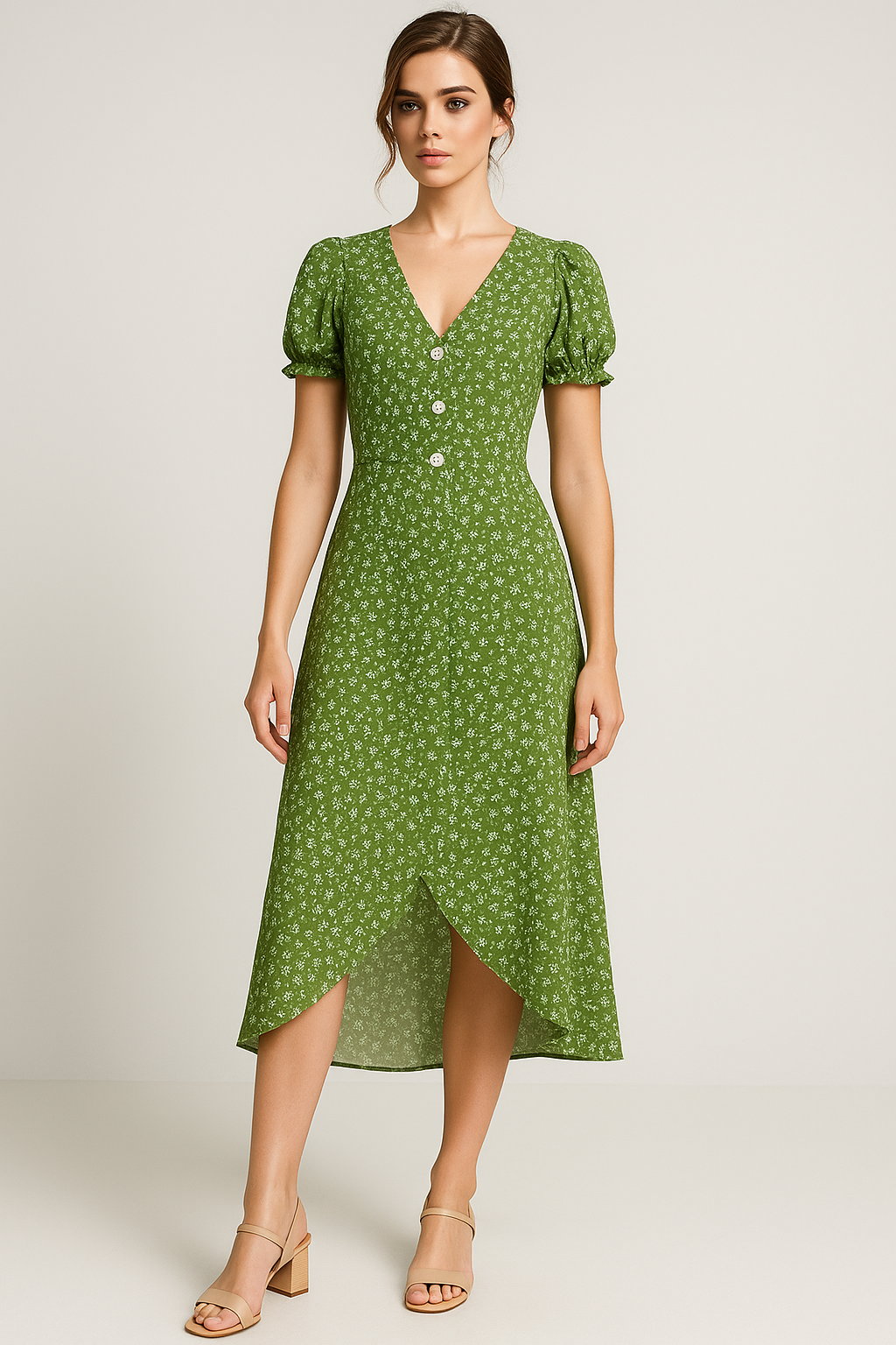 Vestito midi stampato con scollatura a V e bottoni laterali Donna - - bottoni donna dresses Frauen Kleider laterali midi scollatura stampato vestito - Concept Palermo