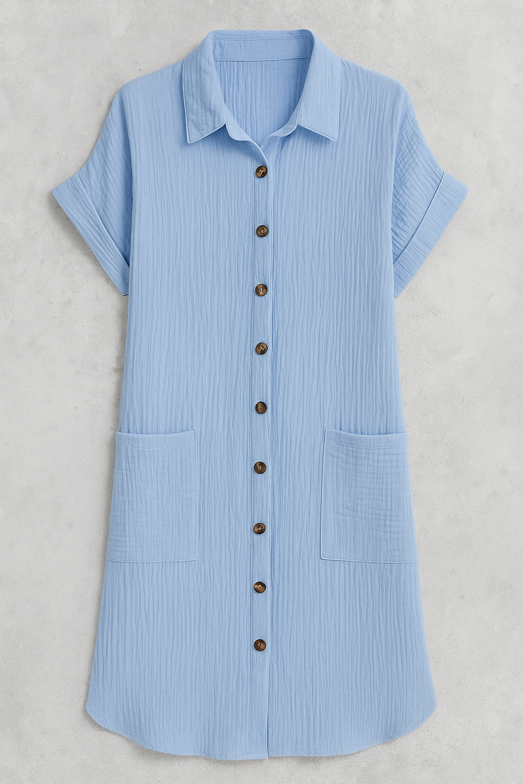 Abito Camicetta in Vaffelbomull con Bottoni Cotone Donna - Azzurro chiaro - abito abito camicetta bottoni camicetta cotone donna dress dresses Frauen Kleider vaffelbomull women - Concept Palermo