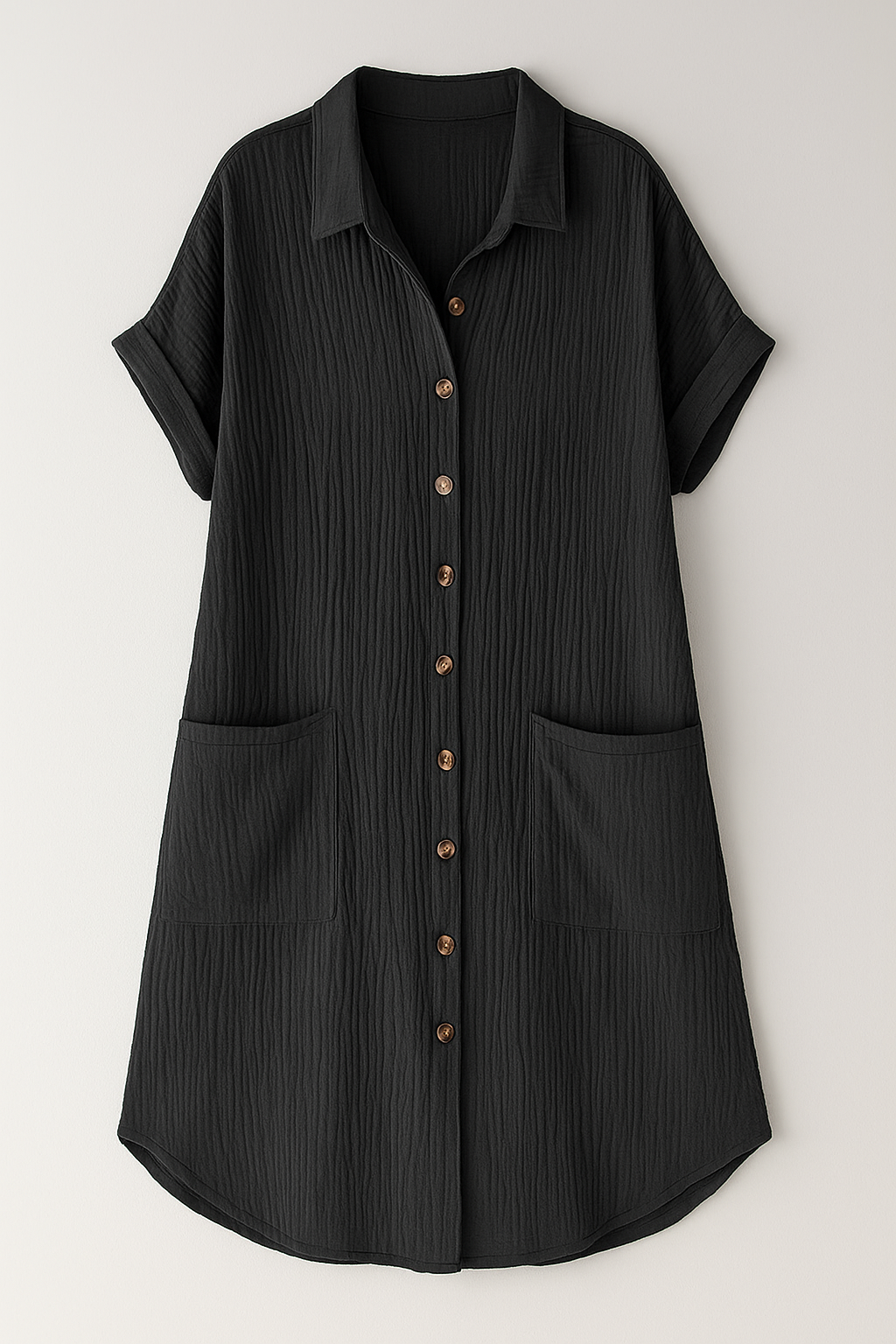 Abito Camicetta in Vaffelbomull con Bottoni Cotone Donna - Nero - abito abito camicetta bottoni camicetta cotone donna dress dresses Frauen Kleider vaffelbomull women - Concept Palermo