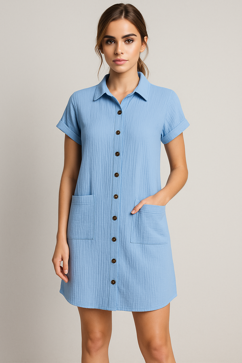 Abito Camicetta in Vaffelbomull con Bottoni Cotone Donna - - abito abito camicetta bottoni camicetta cotone donna dress dresses Frauen Kleider vaffelbomull women - Concept Palermo