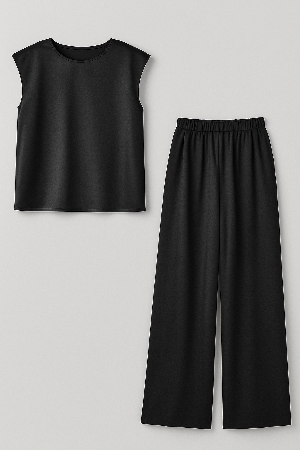 Tailleur Donna Elegante Nero con Pantaloni e Blusa per Cerimonia e Occasioni Speciali - Nero - abbigliamento casual elegante blusa spalle scese completo completo donna completo due pezzi donna eleganza donna moda femminile outfit moda outfit sets pantaloni ampi pezzi set sofisticato Silka leggero vestiti per ogni occasione - Concept Palermo