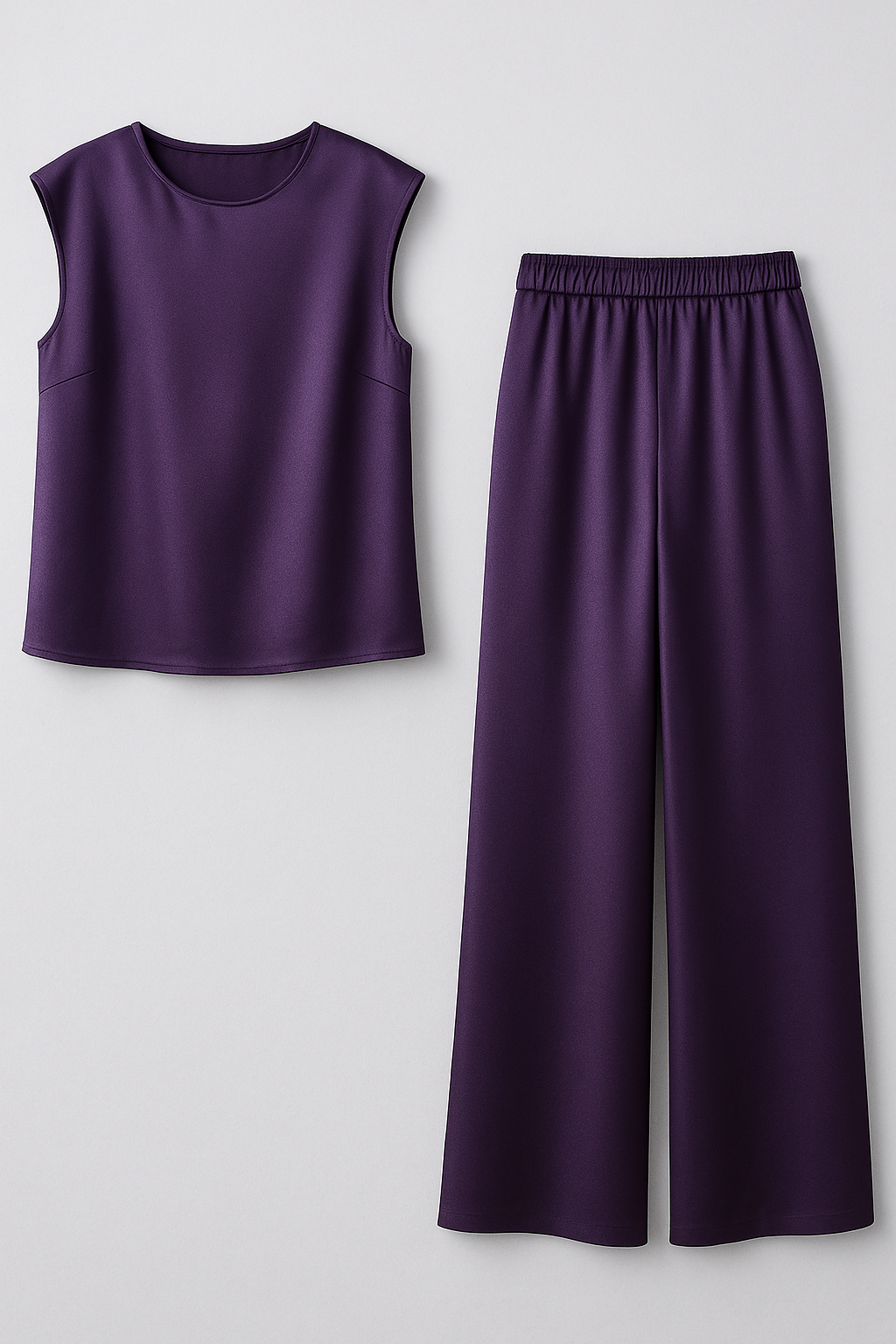 Tailleur Donna Elegante Nero con Pantaloni e Blusa per Cerimonia e Occasioni Speciali - Porpora - abbigliamento casual elegante blusa spalle scese completo completo donna completo due pezzi donna eleganza donna moda femminile outfit moda outfit sets pantaloni ampi pezzi set sofisticato Silka leggero vestiti per ogni occasione - Concept Palermo