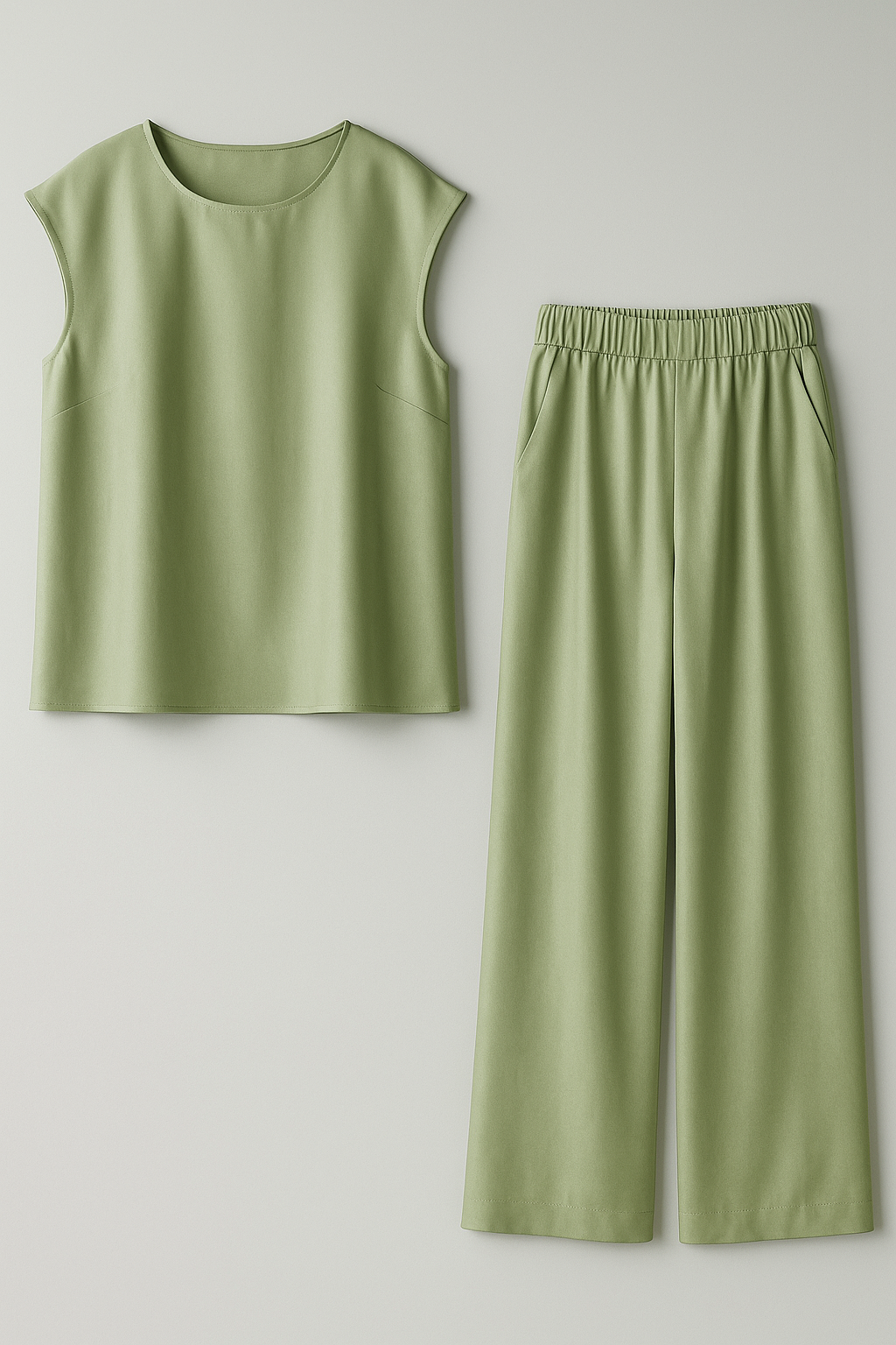Tailleur Donna Elegante Nero con Pantaloni e Blusa per Cerimonia e Occasioni Speciali - Verde pastello - abbigliamento casual elegante blusa spalle scese completo completo donna completo due pezzi donna eleganza donna moda femminile outfit moda outfit sets pantaloni ampi pezzi set sofisticato Silka leggero vestiti per ogni occasione - Concept Palermo