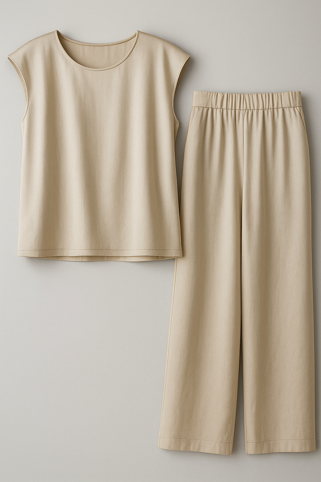 Tailleur Donna Elegante Nero con Pantaloni e Blusa per Cerimonia e Occasioni Speciali - Beige - abbigliamento casual elegante blusa spalle scese completo completo donna completo due pezzi donna eleganza donna moda femminile outfit moda outfit sets pantaloni ampi pezzi set sofisticato Silka leggero vestiti per ogni occasione - Concept Palermo